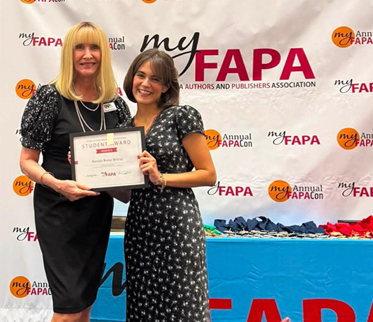 Natalie Reese McCoy receiving 2026 Student Award for Literary Excellence from the Florida Authors and Publishers Association