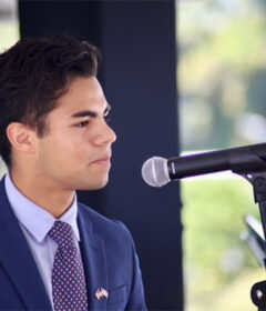 Stetson student Luis Latozefsky giving a speech