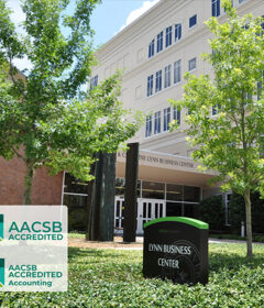 Exterior of building with two logos on the photo