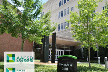 Exterior of building with two logos on the photo