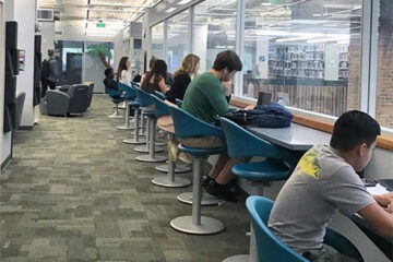 Students studying in the Hollis Family Student Success Center at Stetson University